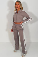 womens side stripe wide leg joggers and crop sweatshirt tracksuit co ord holiday airport outfit styledup white fox