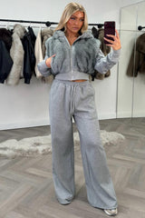 faux fur hoodie and joggers two piece loungewear co ord set styledup uk