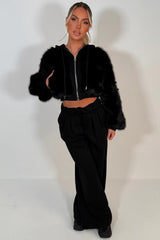 womens wide leg joggers and crop faux fur hoodie winter loungewear set christmas gift for girl friend styledup uk