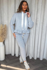 womens hooded sweatshirt and joggers two piece loungewear co ord set grey 