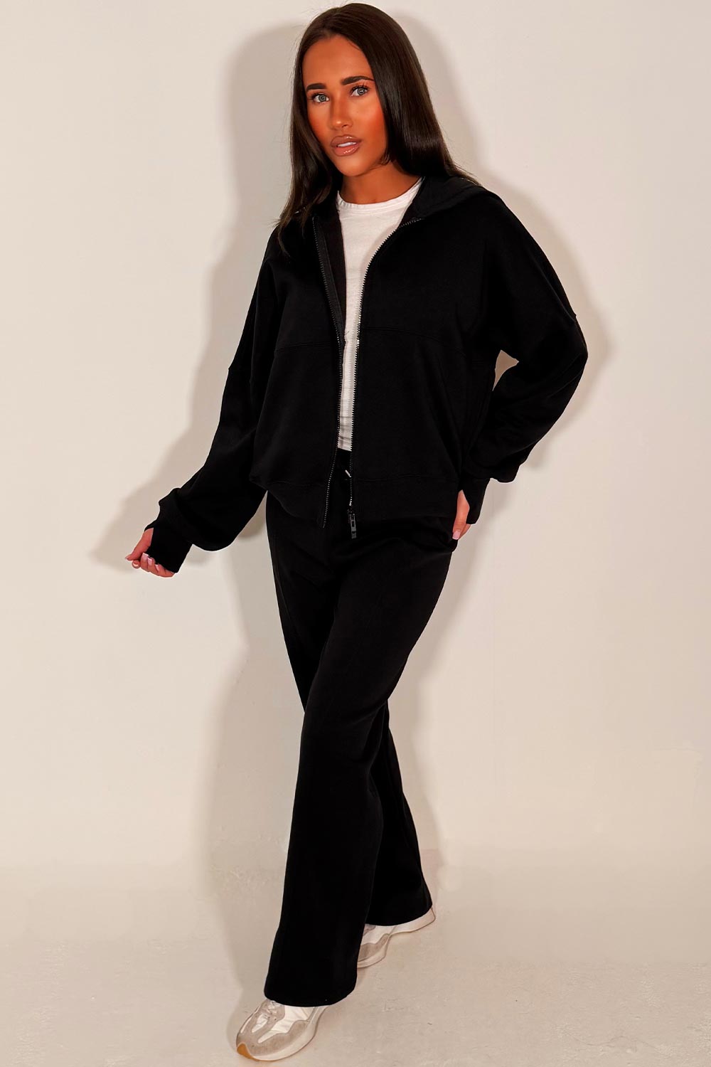 womens zip up oversized hoodie and wide leg jogger two piece co ord lounge set styledup zara uk 