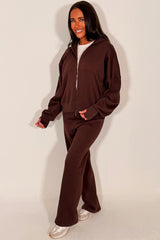 womens zip up oversized hoodie and wide leg jogger two piece co ord lounge set styledup zara uk 