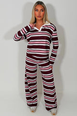 womens sweatshirt and wide leg joggers tracksuit airport outfit set striped styledup 