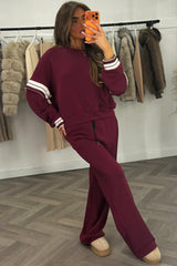 womens oversized sweatshirt and wide leg joggers co ord set with stripe 