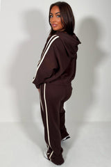 womens zara tracksuit set brown with white stripes uk