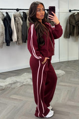womens hoodie and joggers tracksuit set airport outfit burgundy styledup