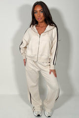 oat marl zip up hoodie and joggers tracksuit co ord set for womens styledup