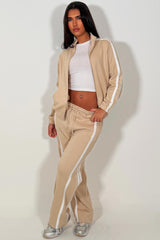 womens oatmeal tracksuit with side stripes lounge set casual outfit styledup sale