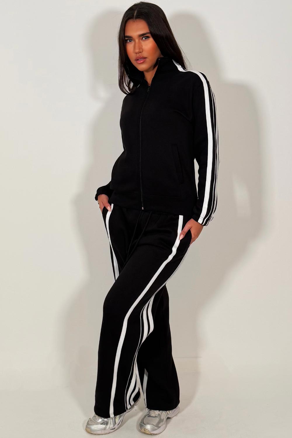 zip up sweatshirt and wide leg joggers tracksuit womens loungewear set 