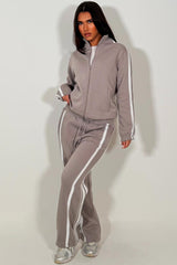 womens dove grey tracksuit with side stripes lounge set casual outfit styledup sale