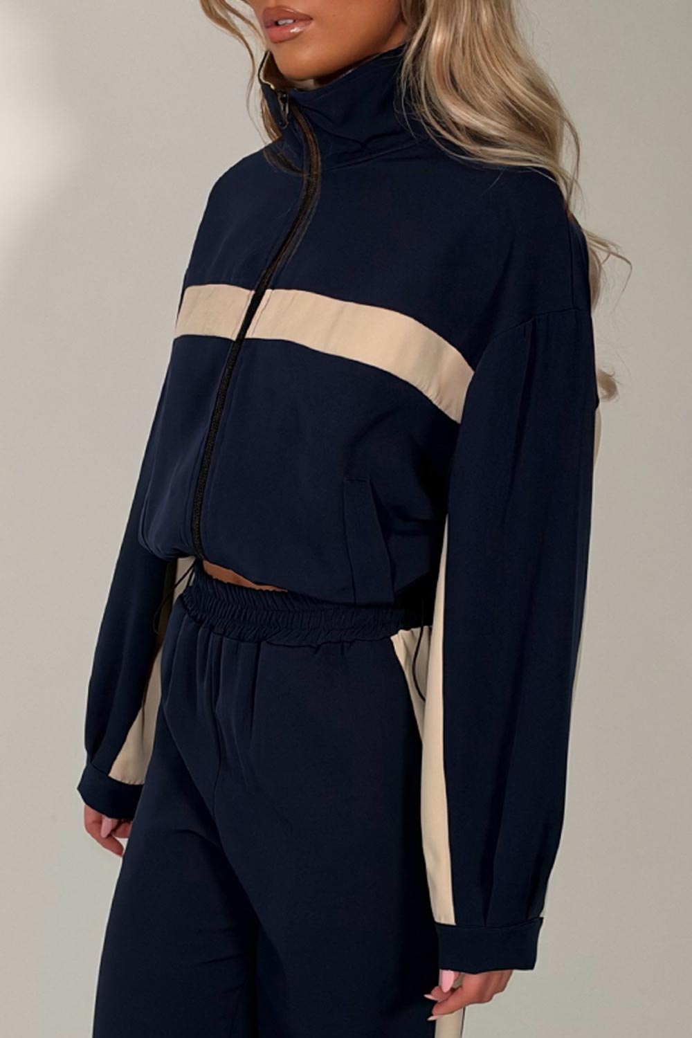 womens contrast panel color block zip up funnel neck jacket and trousers two piece co ord tracksuit lounge set styledup uk