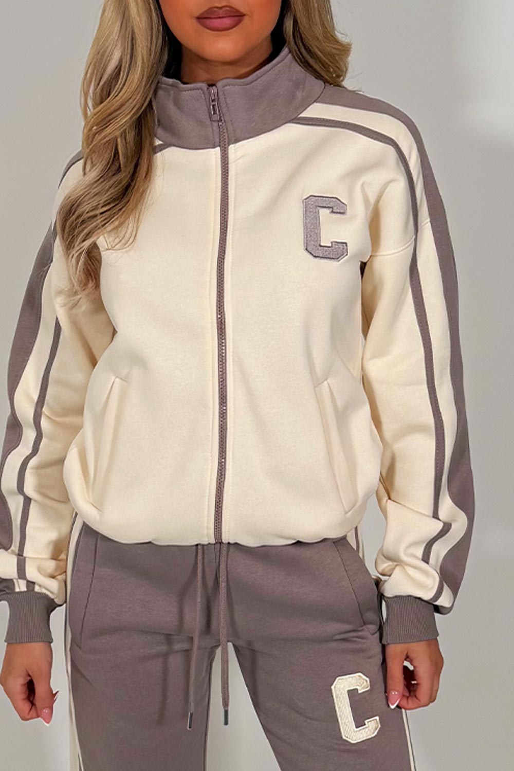 womens zip up sweatshirt and wide leg joggers lounge set tracksuit styledup