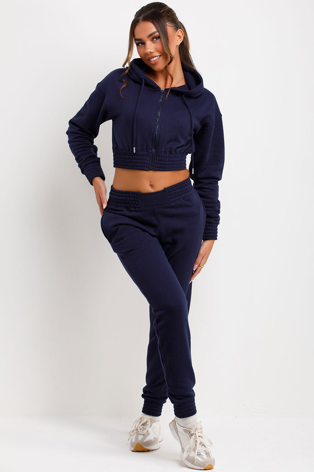 joggers and zip up front crop hoodie lounge set tracksuit