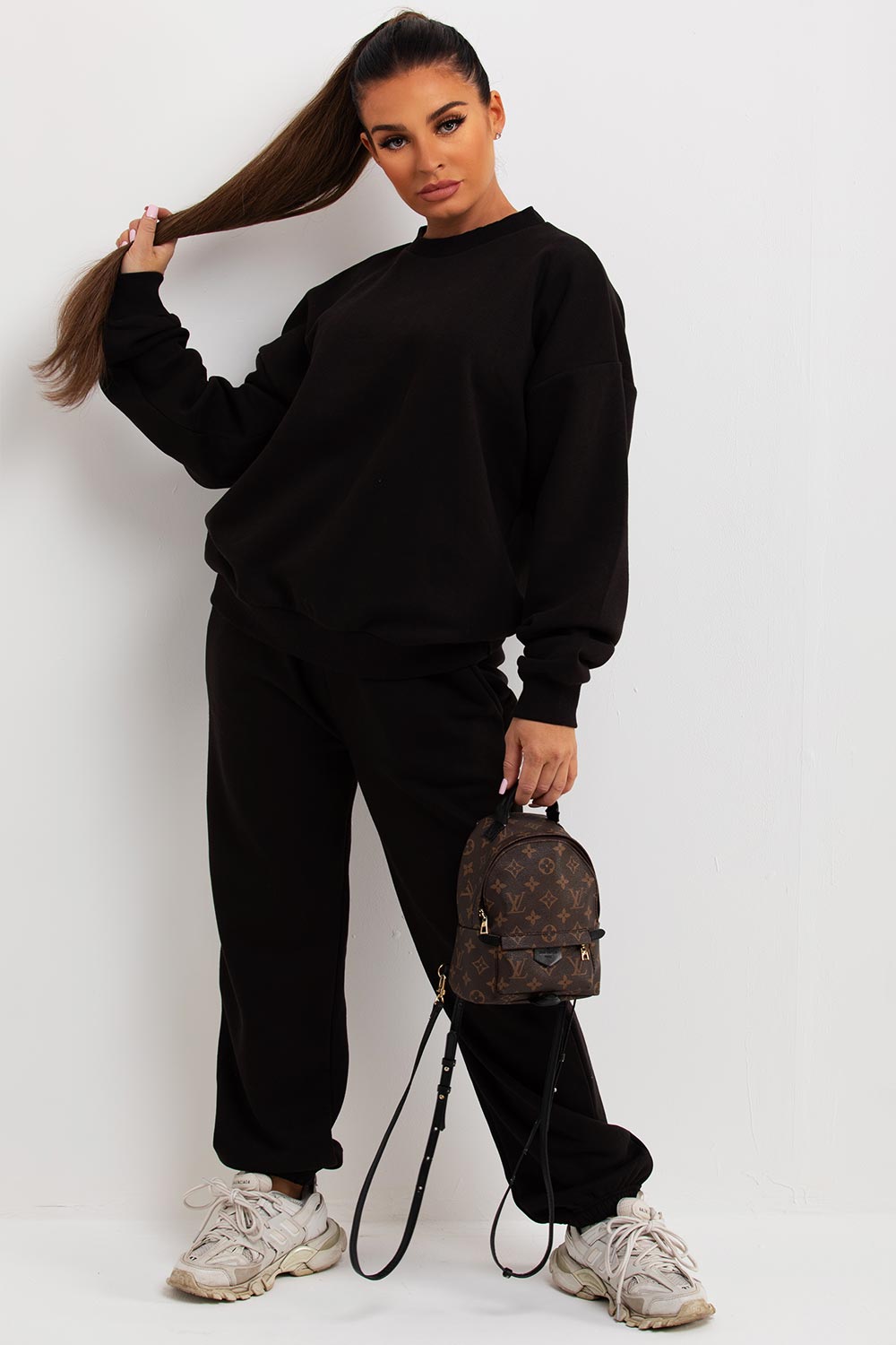 womens black loungewear tracksuit set