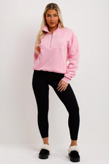 womens sweatshirt jumper with half zip manhattan new york embroidery 