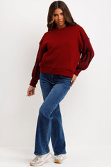 womens jumper with love slogan and knitted sleeves styledup