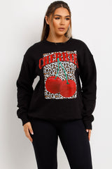 womens cherry leopard print jumper sweatshirt