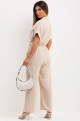wide leg utility pocket jumpsuit with gold buttons uk