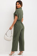 gold button wide leg jumpsuit with pockets