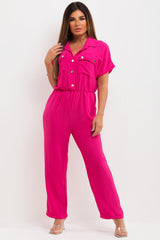 wide leg utility jumpsuit with gold buttons