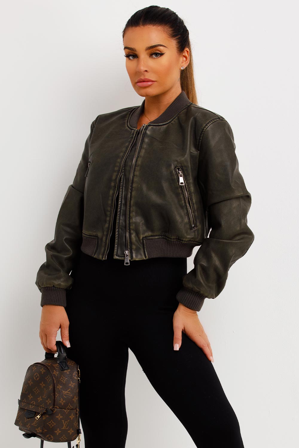 faux leather bomber jacket womens 