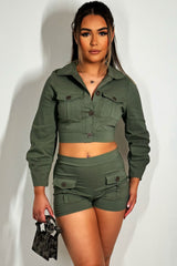 shorts with cargo pockets and long sleeve crop top two piece set festival rave clothes styledup