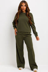 womens long sleeve top and wide leg trousers with side stripe loungewear co ord set styledup