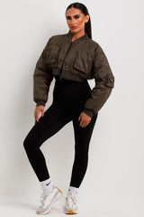 cropped bomber jacket with pockets womens
