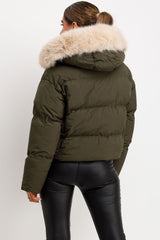 winter puffer jacket with fur hood for womens