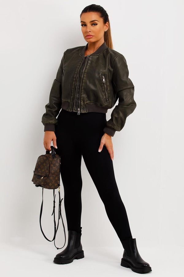 Faux leather bomber top jacket zara