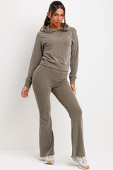 ribbed crop hoodie and skinny flare trousers co ord set styledup