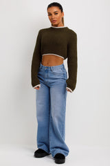 cropped long sleeve knitted jumper