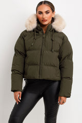 fur hood puffer padded jacket for winter