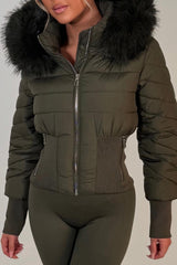 faux fur hood padded puffer jacket styledup uk