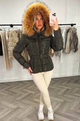 best belted puffer coat with fur hood for UK winters women