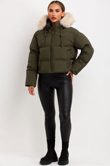 womens puffer padded jacket with fur hood Zara