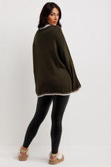 womens knitted oversized jumper with contrast stitches