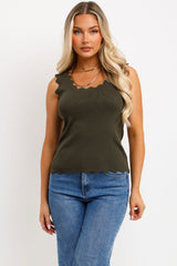 knitted vest top with scalloped neck for womens