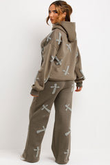 womens loungewear tracksuit with bubble crosses styled up