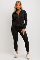 loungewear set with zip front ribbed