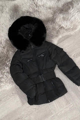 young girls coat with fur hood and belt styledup