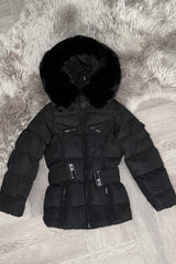 girls coat with fur hood and belt mini me matching outfit 