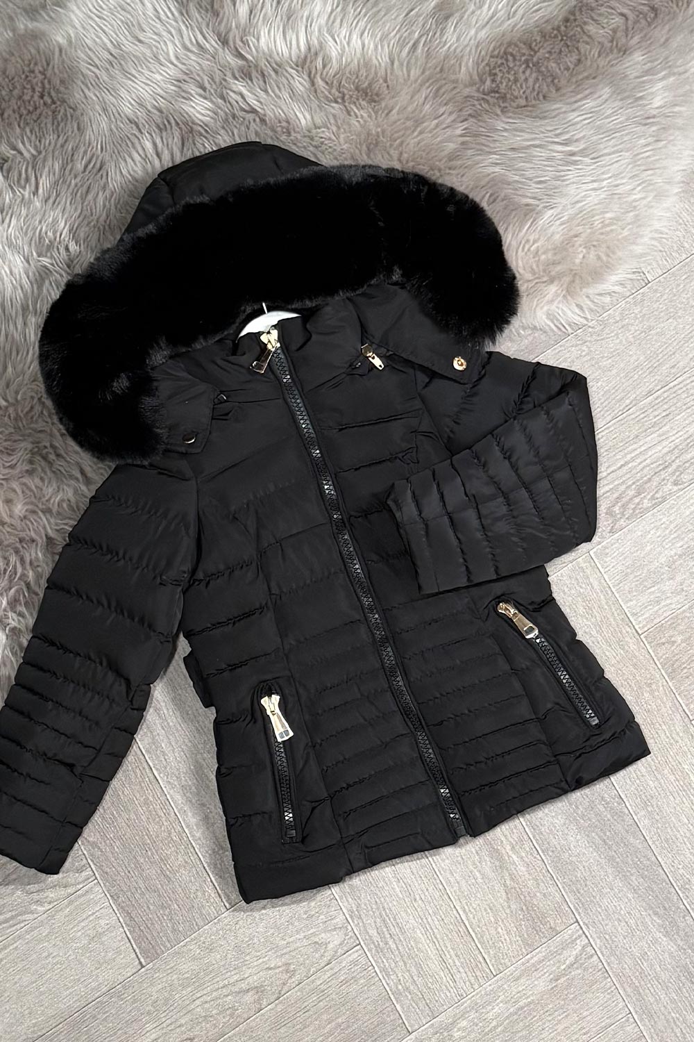 faux fur hood puffer padded coat for girls 2 years to 16 years old 