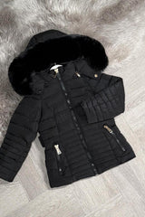 faux fur hood puffer padded coat for girls 2 years to 16 years old 