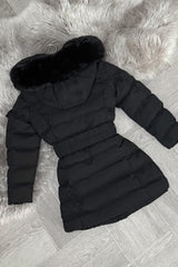 young girls coat with fur hood and belt styledup