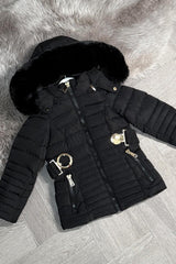 faux fur hood coat with belt for girls back to school mini me outfit 