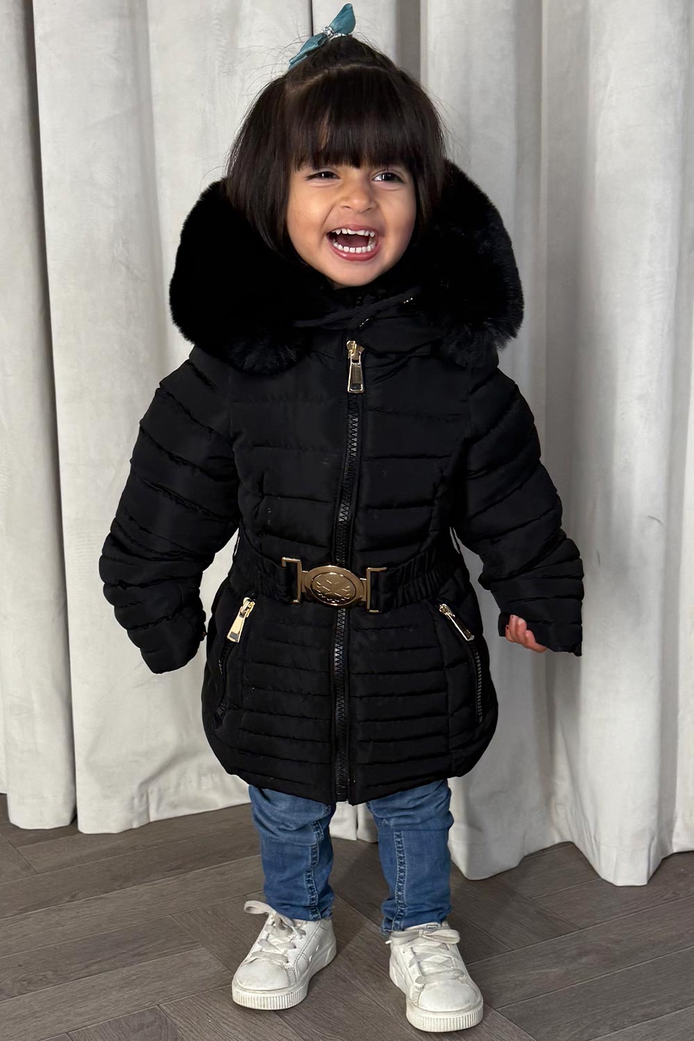 mini me outfits black coat with belt