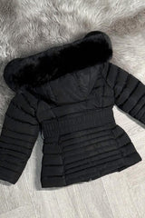 young girls coat with fur hood and belt styledup