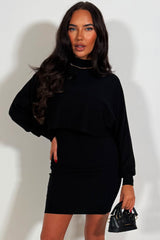 long sleeve high neck knitted jumper dress christmas party outfit styledup