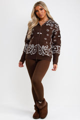 long sleeve knitted jumper cardigan paisley pattern for womens winter outfit